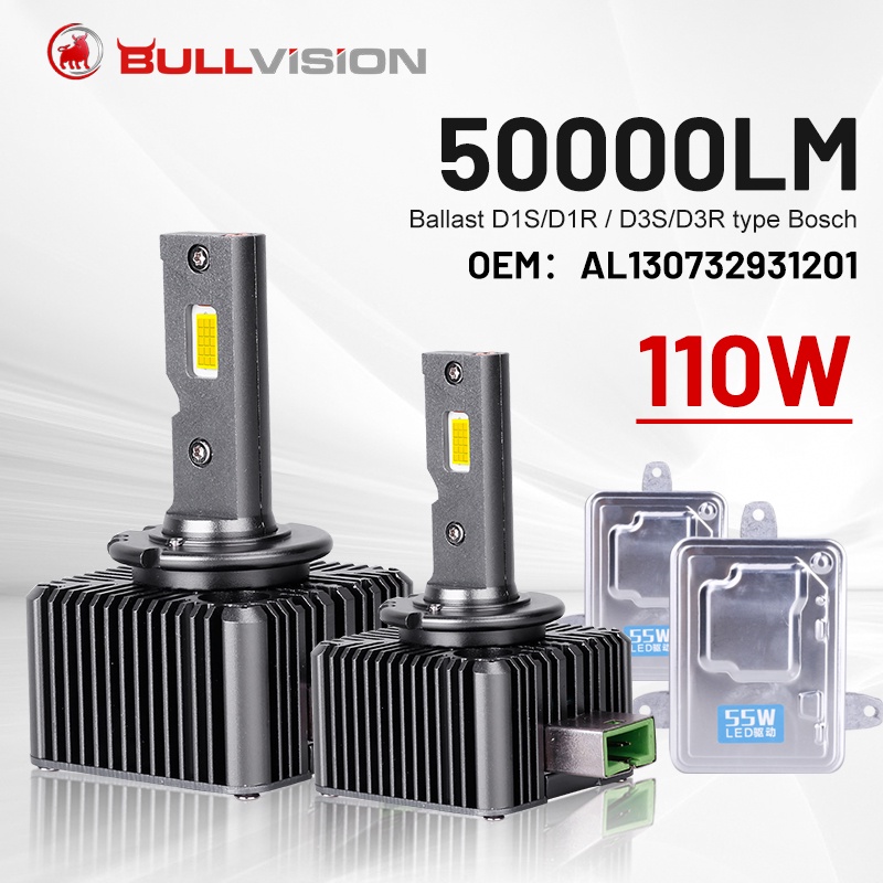 Bullvision D3S LED ไฟหน้า50000LM HID D1S D1R D3R 55วัตต์บัลลาสต์ CSP ชิป C An BUS ข้อผิดพลาดฟรี OEM 