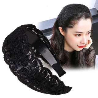 Qiju ที่คาดผมเกาหลีอินเทรนด์ด้านกว้าง Vintage Hollow Headwear ล้างหน้าลูกไม้ Hairbands