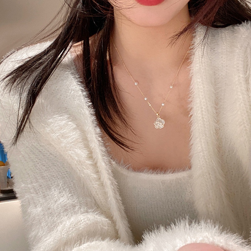 Mhang อารมณ์ หวาน สีขาว ดอกคามิเลีย สร้อยคอแฟชั่น เฉพาะ โซ่บาง ผู้หญิง สร้อยคอแฟชั่น เครื่องประดับ