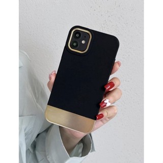 เคสไอโฟนดำแต่งขอบทอง iX-14promax (Case iphone) เคสมือถือ เคสเกาหลี เคสมินิมอล เคสสีพื้น เคสไฮโซ เคสเรียบหรูดูแพง เคสดำ