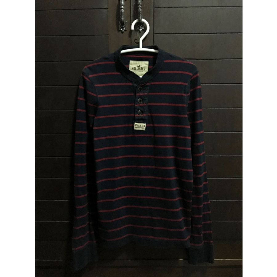 Hollister Navy Red Long Sleeve Striped Shirt
