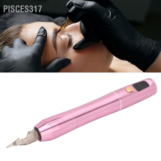 Pisces317 Permanent Microblading Pen Wireless Rechargeable 5 Gears LCD Display Cartridge Needle Makeup Machine Pink 100‑240V