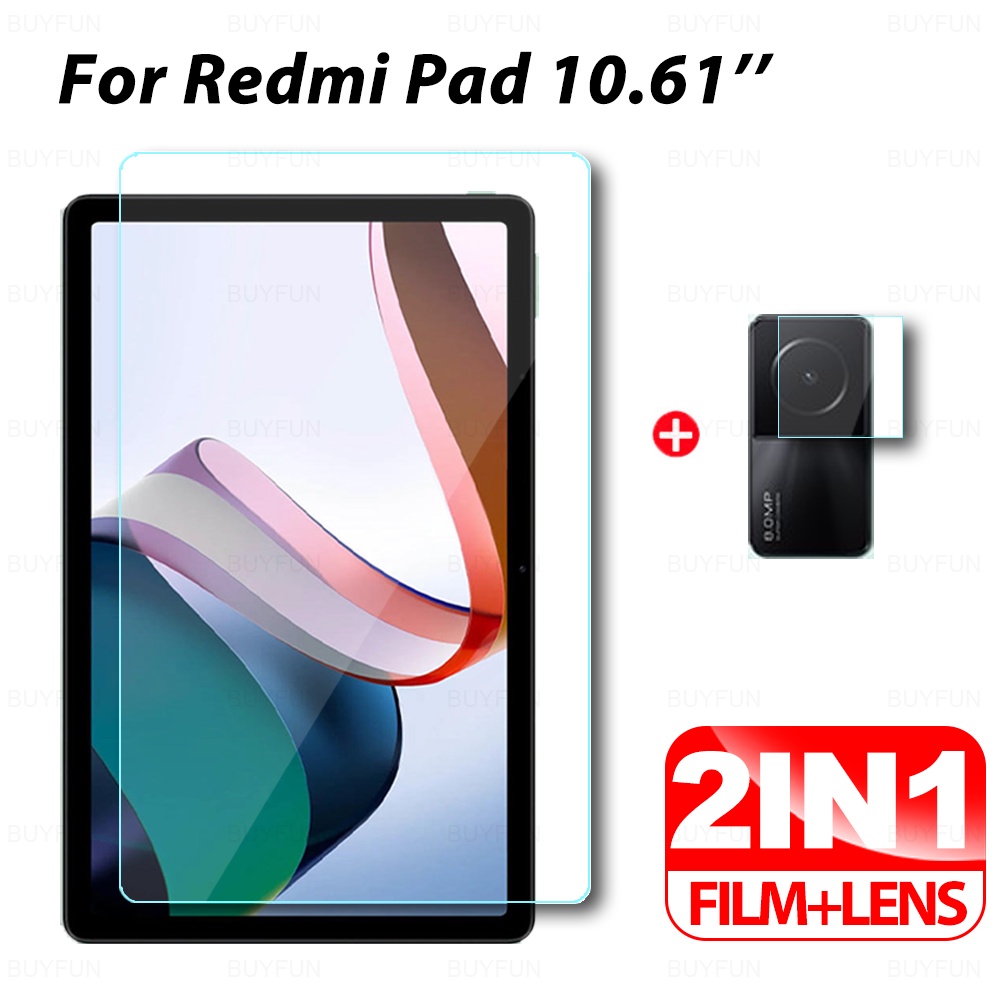 2in1 กระจกนิรภัยสําหรับ Xiaomi Redmi Pad 10.61 นิ้วกล้องป้องกันหน้าจอสําหรับ Mi Pad Redmi 10.61 คลุมทั้งหมดฟิล์มแท็บเล็ต