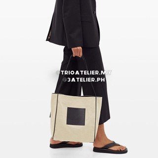 Jil SANDER Border กระเป๋าช้อปปิ้ง ผ้าแคนวาส หนัง ขนาดกลาง สําหรับผู้หญิง