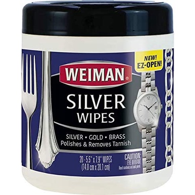 [Weiman®] Wipes Polishes & Removes Tarnish Silver, Gold and Brass 20 Wipes แผ่นเช็ดทำความสะอาด ขัดเงา เครื่องประดับเงิน