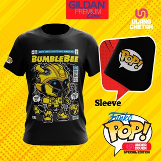 เสื้อยืดผ้าฝ้ายพิมพ์ลายแฟชั่น Gildan เสื้อยืดผ้าฝ้าย พิมพ์ลาย Bumblebee Transformers Autobot D20 Funko Pop สําหรับผู้ชาย