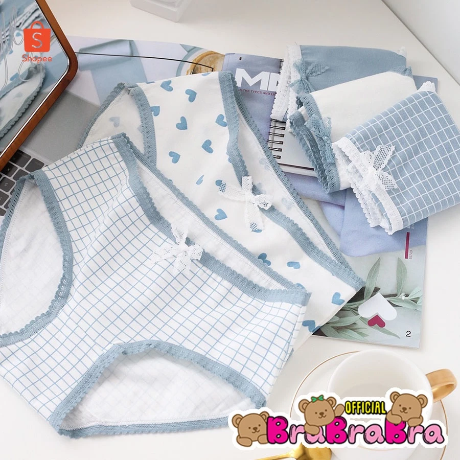 [ส่งจากไทย] 𝑩𝒓𝒂𝑩𝒓𝒂𝑩𝒓𝒂 #p-061 กางเกงชั้นใน ผ้าฝ้าย แต่งลูกไม้ ระบายอากาศได้ดี