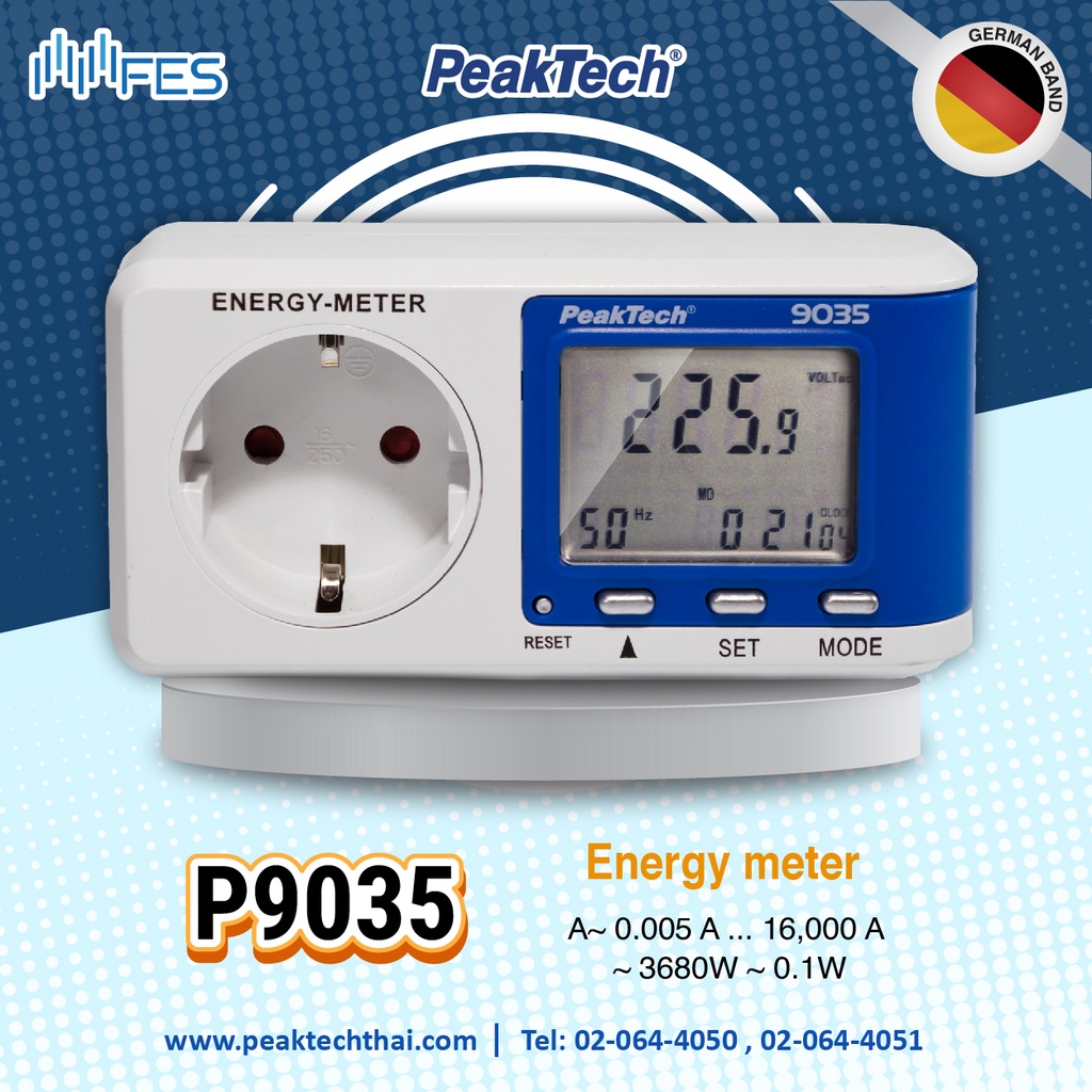เครื่องวัดพลังงาน PeakTech P9035 (Energy meter ~ 0.005 A ... 16,000 A ~ 3680W ~ 0.1W resolution)
