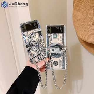 Jusheng เคสโทรศัพท์มือถือแฟชั่น กระดาษแข็ง โซ่ สําหรับ Samsung Z Flip5 Z Flip4 Z Flip3 USD