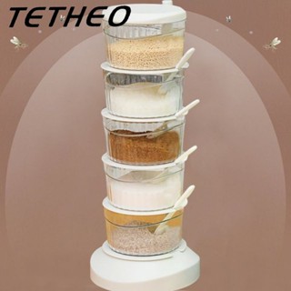 TETHEO 🎖กล่องใส่เครื่องปรุงแบบหมุนได้หลายชั้น กระปุกใส่เครื่องปรุง กล่องใส่เครื่องปรุง หลายชั้น หมุนได้ พร้อมช้อน