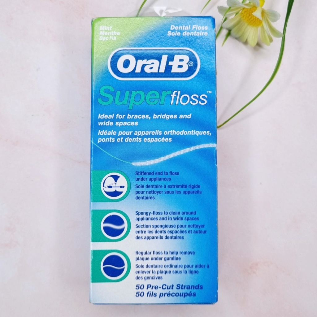 [Oral-B®] Super Floss, Mint 50 Pre-Cut Strands ออรัลบี ไหมขัดฟัน ซุปเปอร์ รสมิ้นท์