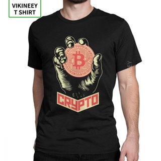 เสื้อยืดผ้าฝ้ายพิมพ์ลายแฟชั่น เสื้อยืดคอกลม ผ้าฝ้าย 100% พิมพ์ลาย Bitcoin Crypto Cryptocurrency สีเทา เรียบง่าย สําหรับผ