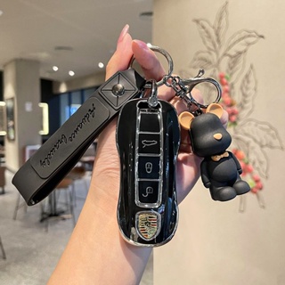 For PORSCHE key case macan Cayenne Cayman taycan 718 Boxster 911 Panamera cartoon bear all-inclusive key case