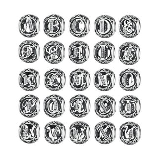 Pandora silver jewelry charm Vintage alphabet charm w1022