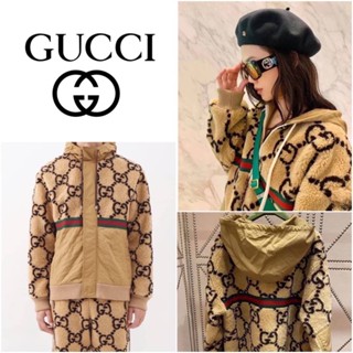 เสื้อแจ็คเก็ต GUCCI GG JACQUARD FAUX FUR TRACK JACKET