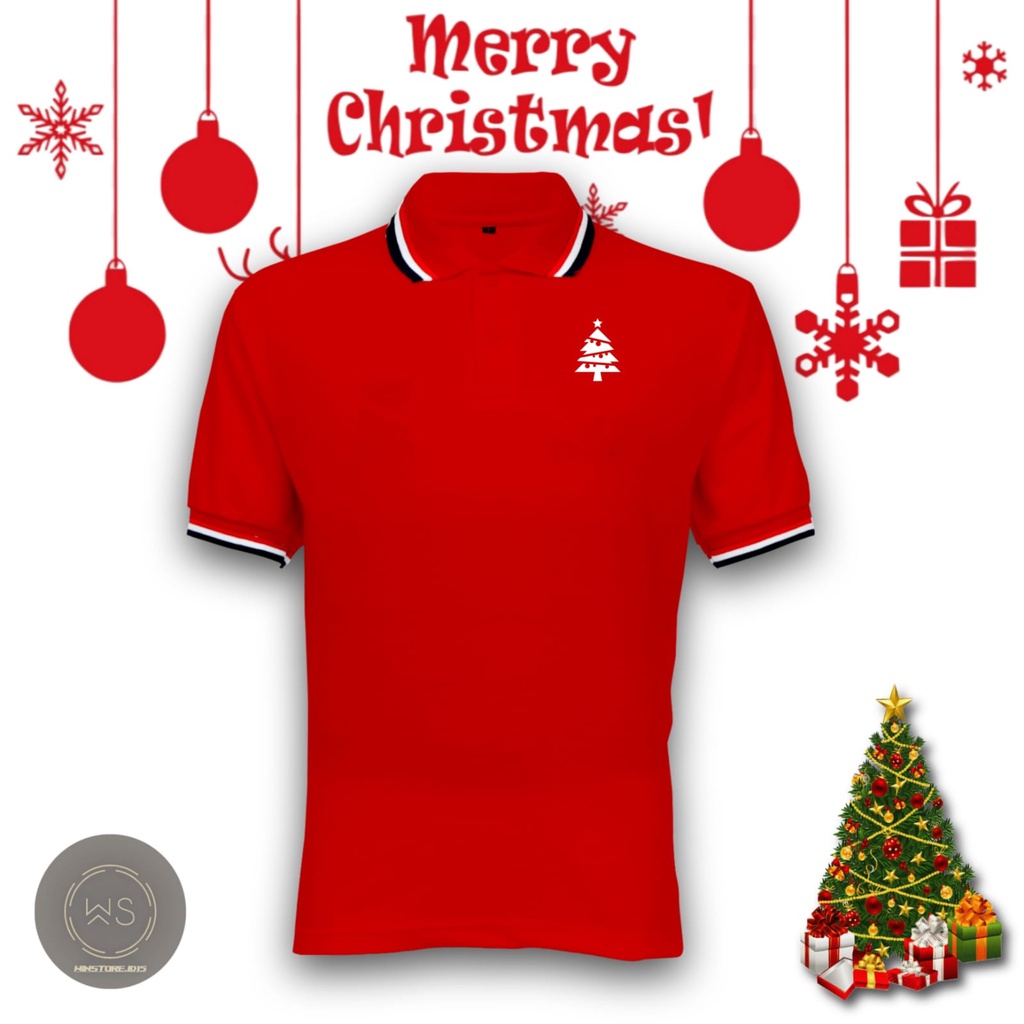 เสื้อยืดโปโลต้นคริสต์มาส (MERRY CHRISTMAS) เสื้อโปโลผู้ชาย Size M, L, XL, XXL เสื้อคอปก