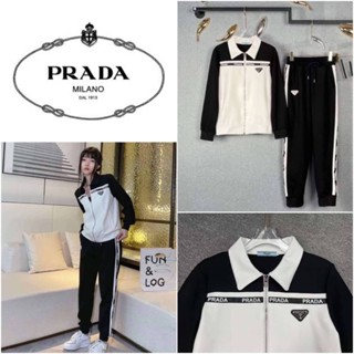 ชุดเซ็ต เสื้อคลุมแขนยาวสีทูโทนขาวดำ + กางเกงขายาว PRADA