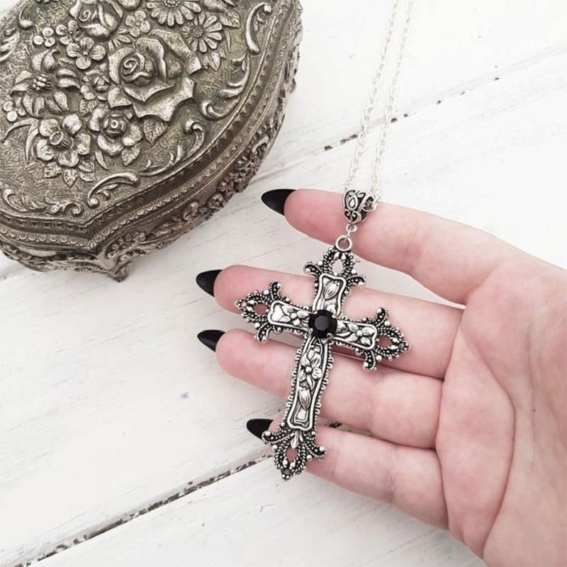 Iny Vintage Baroque Christian Cross สร้อยคอผู้หญิง Man สีเงินคริสตัล Gothic Crucifix สัญลักษณ์ Unisex Jewe