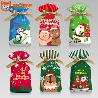 SUTEE 50PCS Xmas Candy Bags Plastic Santa Claus Snowflakes Snowmen Candy Treat Bag