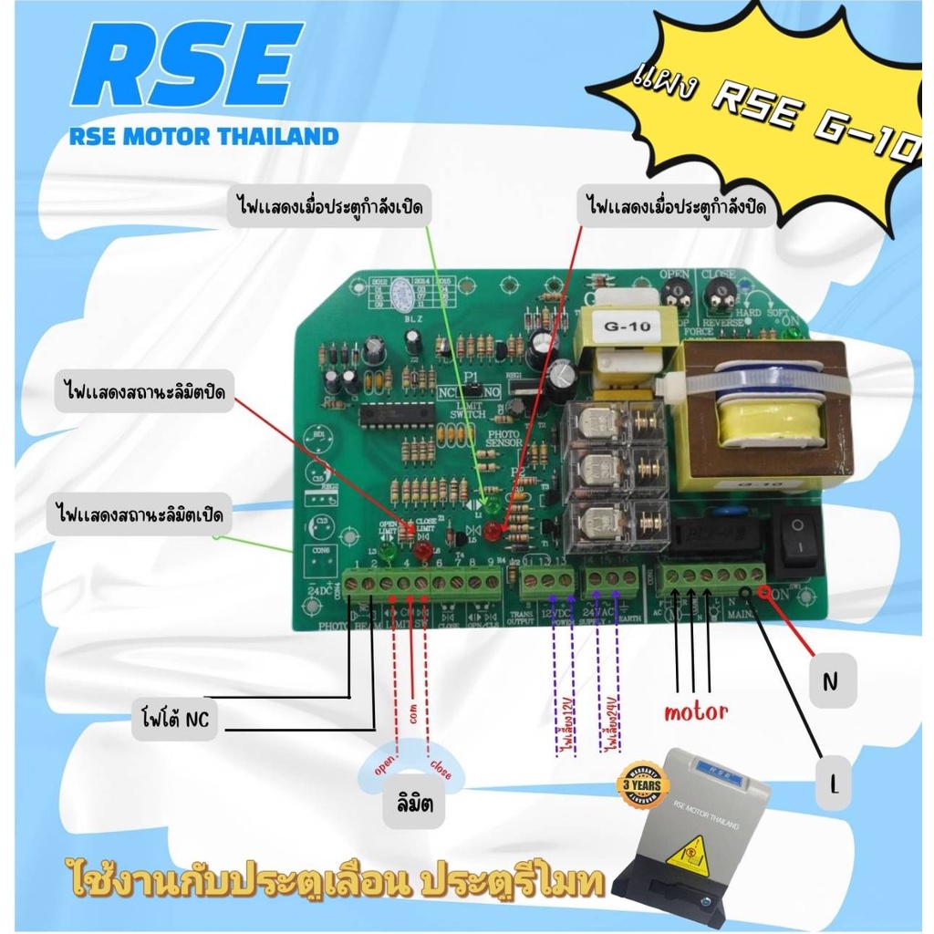 แผงวงจรมอเตอร์ รุ่น RSE G10 มอเตอร์ประตูรีโมท ประตูเลื่อน กำลังไฟเข้า 200V