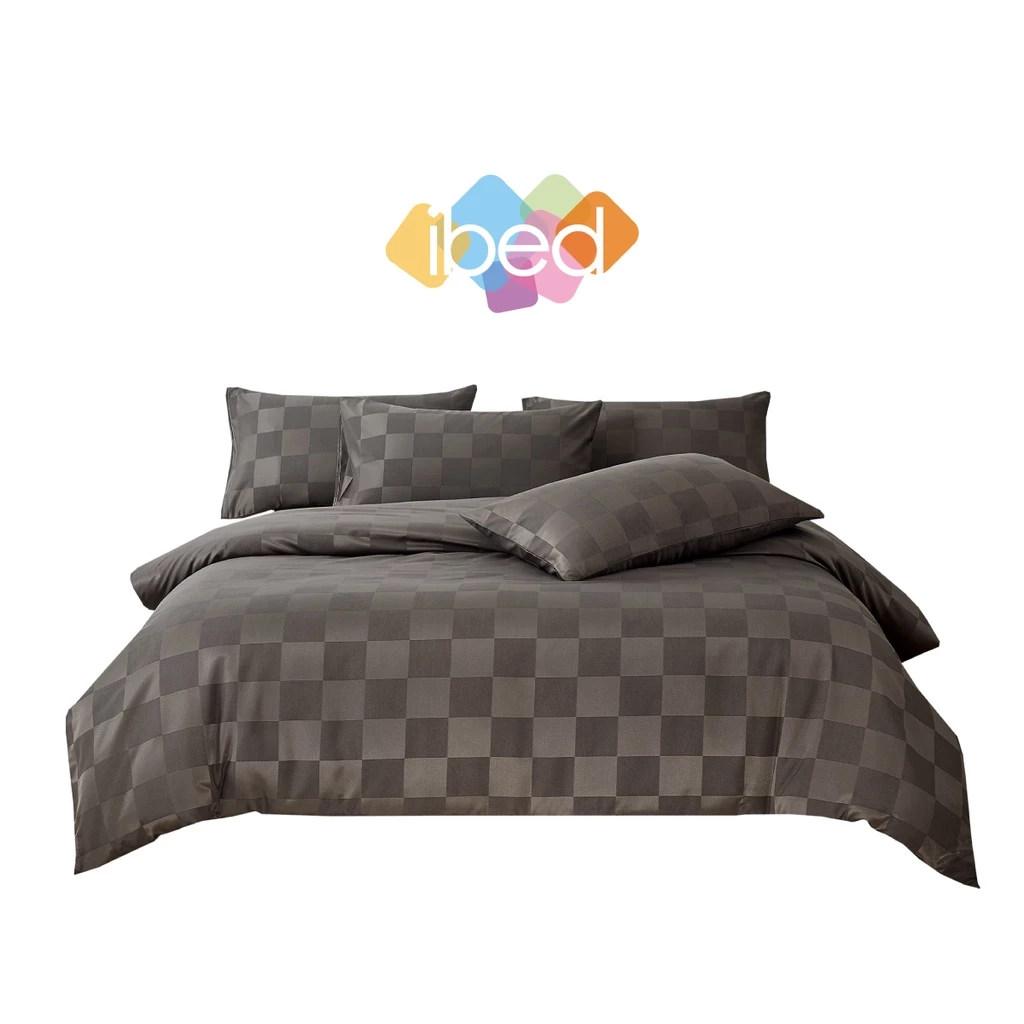 ibed ชุดผ้าปูที่นอนทอลายครบเซ็ท Softex Satin (ทอลายตาราง) Dark Chocolate - CHECKERD COLLECTION thumbnail 3