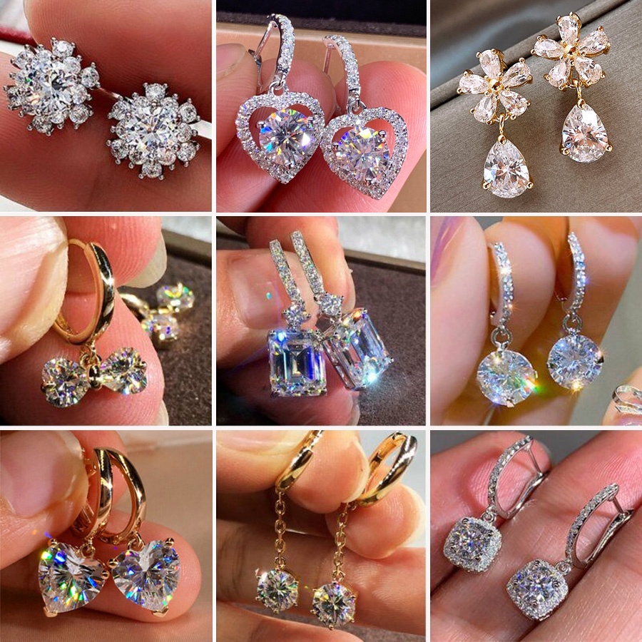 Yx 925 เงินZircon Starต่างหูคริสตัลหูสตั๊ดผู้หญิงDrop Dangleของขวัญเครื่องประดับ