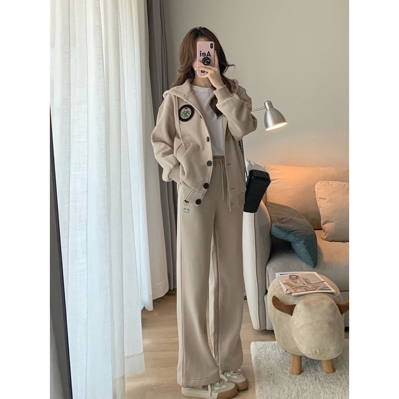 พร้อมส่ง ลดกระหน่ํา ชุดกีฬา เสื้อฮู้ดดี้ กางเกงขากว้าง ลําลอง ขนาดใหญ่พิเศษ 150 กก. แฟชั่นฤดูใบไม้ร่วง ฤดูหนาว สําหรับผู้หญิง @-