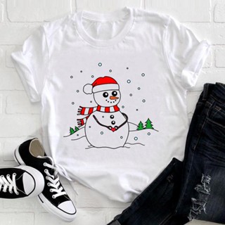 เสื้อยื Vrouwen Sneeuwman Winter 2022 Vrolijk Kerstfeest พริตตี้ฮอลิเดย์ มอย ท็อปปริ้นท์ เสื้อยืด การ์ตูน Nieuwe Jaar Mo