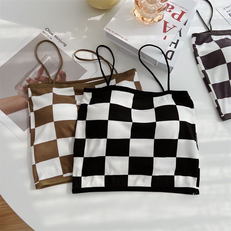เสื้อกล้ามสายเดียว รุ่นB-062 เสื้อกล้ามลายตาราง เนื้อผ้านิ่มใส่สบาย มีฟองน้ำ สายเดี่ยวสุดเซ็กซี่