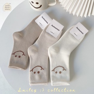 [พร้อมส่ง] ถุงเท้า smiley ข้อกลาง ผ้าฝ้าย80% สีมินิมอล สไตล์ญี่ปุ่น ขนาด free size ถุงเท้าแฟชั่น นุ่ม ใส่สบาย คุณภาพดี