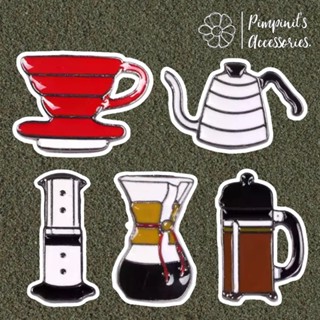 🇹🇭 พร้อมส่ง : เข็มกลัดเซ็ทอุปกรณ์บาริสต้า - เครื่องชงกาแฟ | Barista Tools - Coffee Maker Enamel Brooch Pin Set.