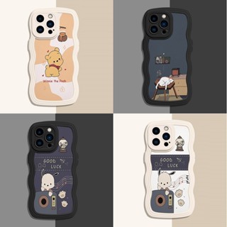 Cat Wavy edge เคท iPhone 13 Pro Max soft cover Winnie the pooh iPhone 14 Pro Max เคสโทรศัพท์ แบบนุ่ม iPhone14 Leather case