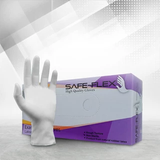 [ ส่งฟรี 🔥 ] ถุงมือแพทย์ ถุงมือยาง ถุงมือสีขาว มีแป้ง SAFE-FLEX 100 ชิ้น/กล่อง