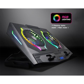 พัดลมระบายความร้อนโน๊ตบุ๊ค Cooler Pad (2 Fan RGB) NUBWO NX-F2 SINDEL GAMING Black ประกัน 1Y พัดลมระบายอากาศ พัดลม