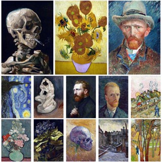 สติกเกอร์วอลเปเปอร์ ภาพวาดสีน้ํามัน รูป Van Gogh สีขาว สําหรับตกแต่งบ้าน ห้องนั่งเล่น