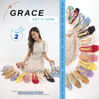 GRACE สายกลมSET2 มีไซส์ 42, 43 รองเท้าส้นสูง 2 นิ้ว รองเท้าแฟชั่น คุณภาพดี รองเท้าผู้หญิง 2021 ไซส์ 36-43