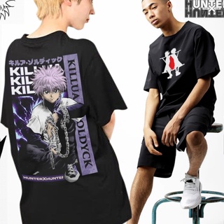 เสื้อยืดผ้าฝ้ายพิมพ์ลายขายดี ☊۩-- HUNTERXHUNTER© -- Oversized Tops  T shirt Streetwear Premium KILLUA design casual tees