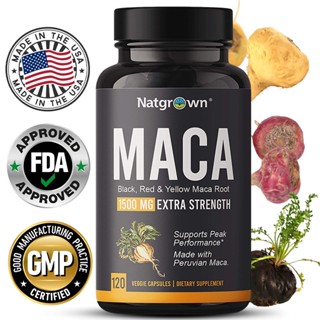 Organic Maca Root Powder Capsules 1500 Mg with Black+Red+Yellow Peruvian Maca Root Extract Supplement for Men and Women