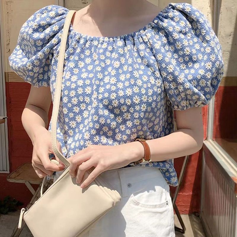 🌼 เสื้อเชิ้ต แขนตุ๊กตา ลายดอกเดซี่สีฟ้า สวย สดใส เปลี่ยนทรงเป็นปาดไหล่ก็น่ารัก 🌼 #7771 - รูปที่ 4