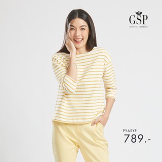 GSP เสื้อยืด เสื้อยืดผู้หญิง Blouse เสื้อยืดแขนยาวลายริ้วสีเหลือง Lucky Stripes (P9XBYE)