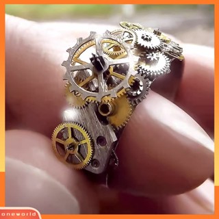 OW@ Jewelry Ring Geometric Shape Decorative Vintage Clockwork Gear Finger Ring for Wedding Anniversary