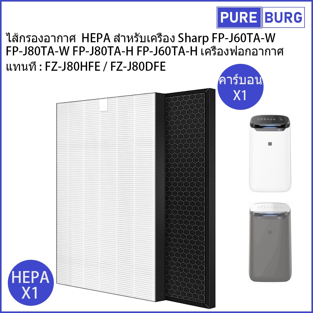 Sharp FP-J60TA-W FP-J80TA-H FP-J60TA-H เครื่องฟอกอากาศ แทนที่ FZ-J80HFE / FZ-J80DFE ไส้กรองอากาศ
