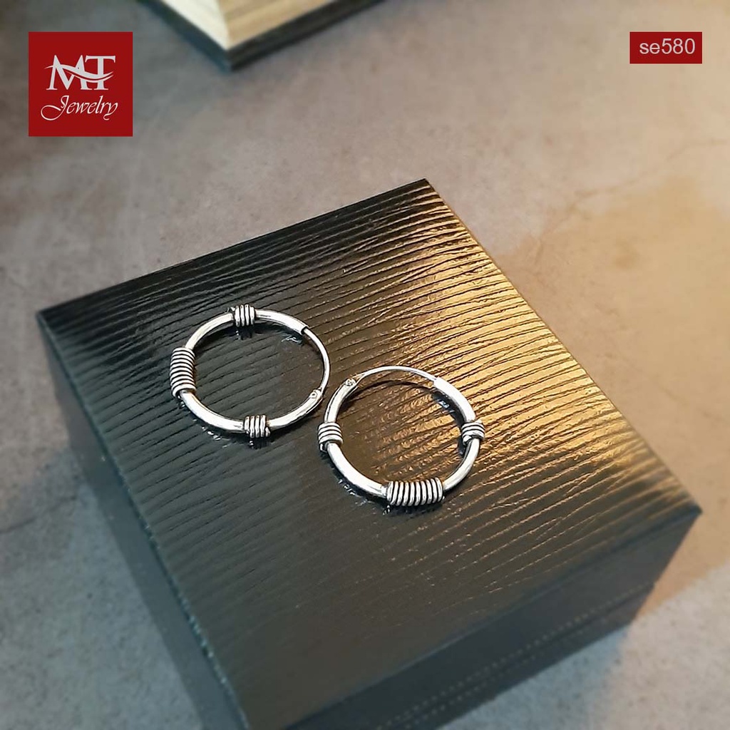 MT ต่างหูห่วงเงินแท้ ห่วง สไตล์บาหลี 925 Sterling Silver Earrings (se580) MT Jewelry มณีธารา