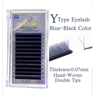 Blue-Black Mixed Color Y Type  Eyelash Extension Thickness 0.07mm Handwoven Premium Materials Natural Soft Light YY shape Faux Mink Eyelash Extension Black- Blue Mixed Color