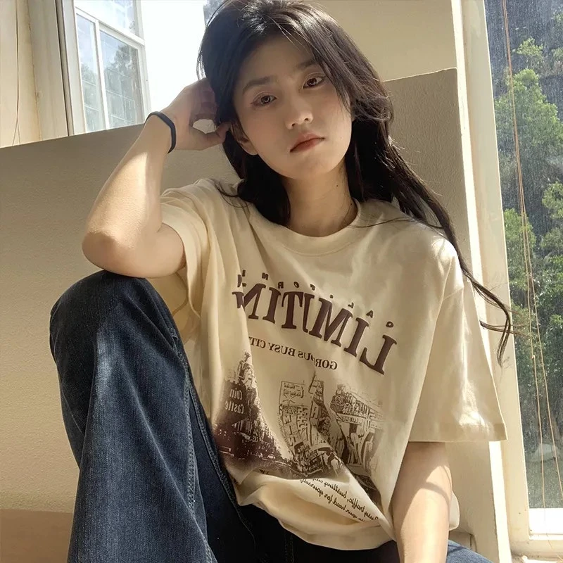 เสื้อยืดแขนสั้นลําลองทรงหลวมผู้หญิง oversize เสื้อผ้าแฟชั่นวัยรุ่น  เสื้อตัวใหญ่โอเวอร์ไซส์เกาหลี สกรีนลายวินเทจเท ผ้าดี thumbnail 4