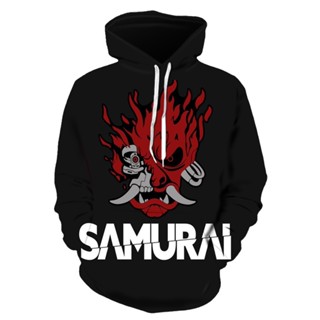 เสื้อกันหนาว เสื้อฮู้ดดี้ พิมพ์ลาย Samurai 3D สไตล์พังก์ สตรีท ลําลอง สําหรับผู้ชาย ผู้หญิง 2077