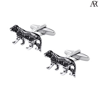 ANGELINO RUFOLO Cufflink(คัฟลิงค์) ดีไซน์ Tiger กระดุมข้อมือคัฟลิ้งโรเดียมคุณภาพเยี่ยม สีเงิน