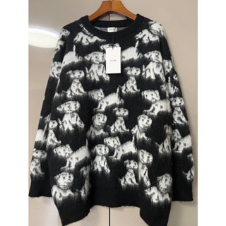 CELINE HOMME X DISNEY DALMATIAN BRUSHED COTTON-BLEND JACQUARD SWEATER เสื้อกันหนาวแขนยาว สเวตเตอร์ ซีลีน ไหมพรม วูล ดำ