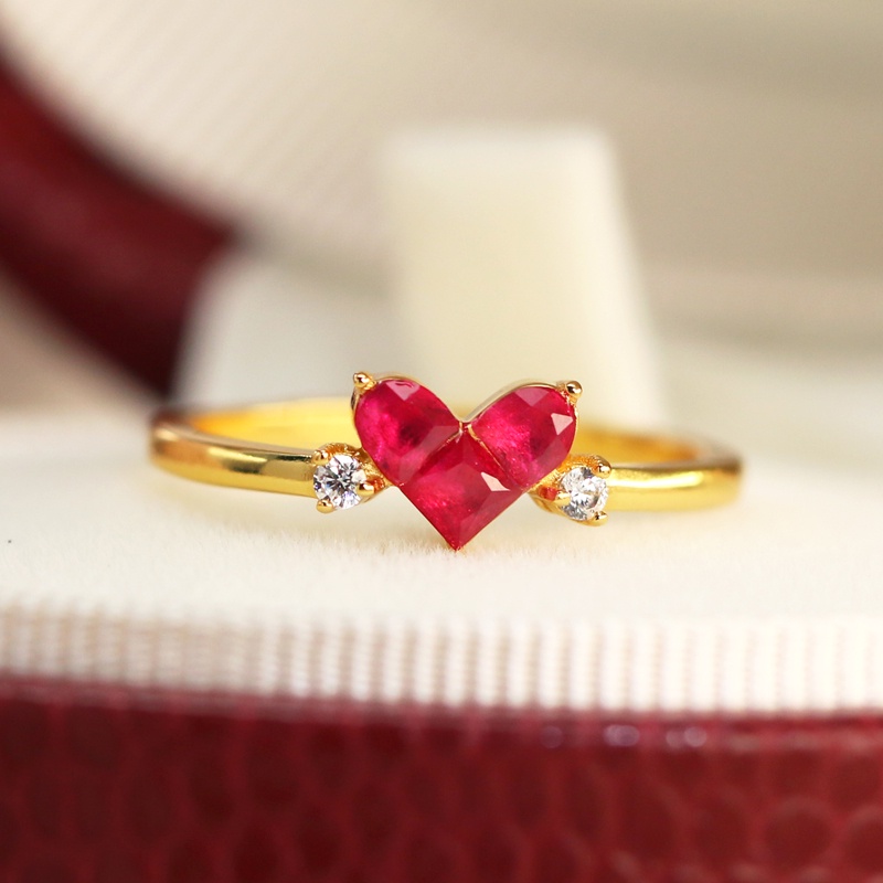 EASY ZHOU 925 แหวนเงินผู้หญิงน่ารักSweety Heartสังเคราะห์Corundum 14K Gold Plated Fineเครื่องประดับส