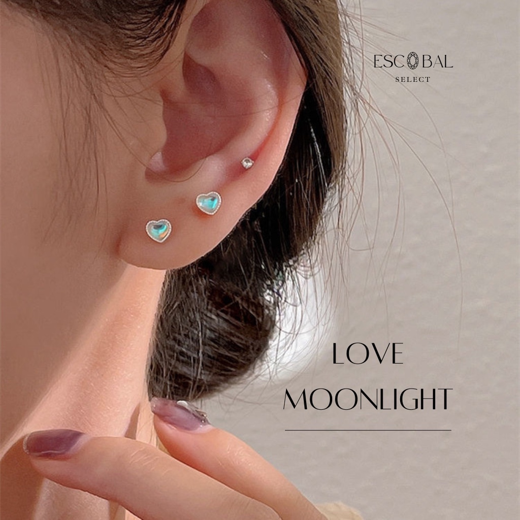 ESCOBAL ต่างหูเพชรเปลี่ยนสี LOVE MOONLIGHT ต่างหูเงินแท้ ต่างหูหัวใจ ต่างหูแฟชั่น ตุ้มหูเงินแท้